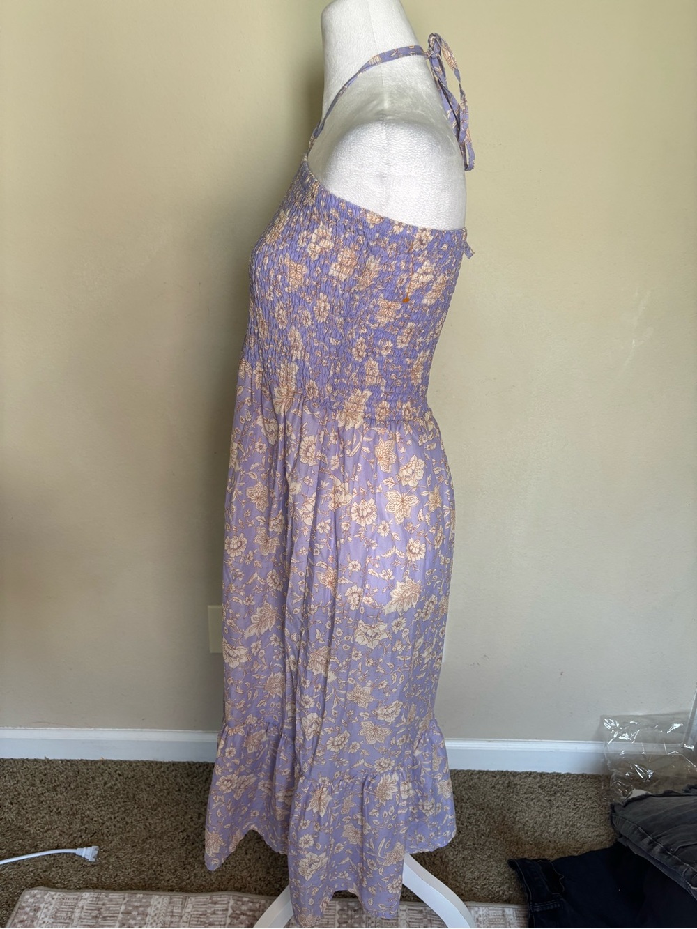 Shade & Shore Purple Floral Halter Smocked Wide-Leg Woven Dress M - Picture 2 of 6